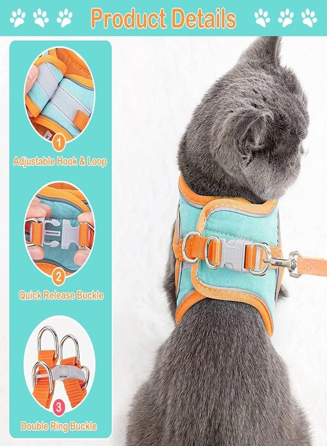 Lumevo Cat Harness with Leash - Adjustable Soft Faux Suede Escape-Proof Kitten Vest with Reflective Strip for Small, Medium & Large Cats (Green, Orange, M) - Image 2